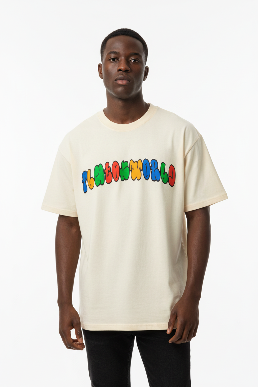PlutosWorld Rainbow Font Cotton Tee-Shirt