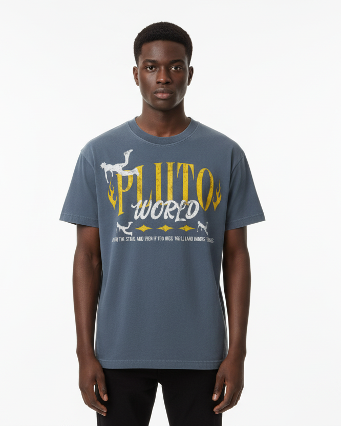 Pluto World Yellow Fire Vintage Cotton Tee-Shirt