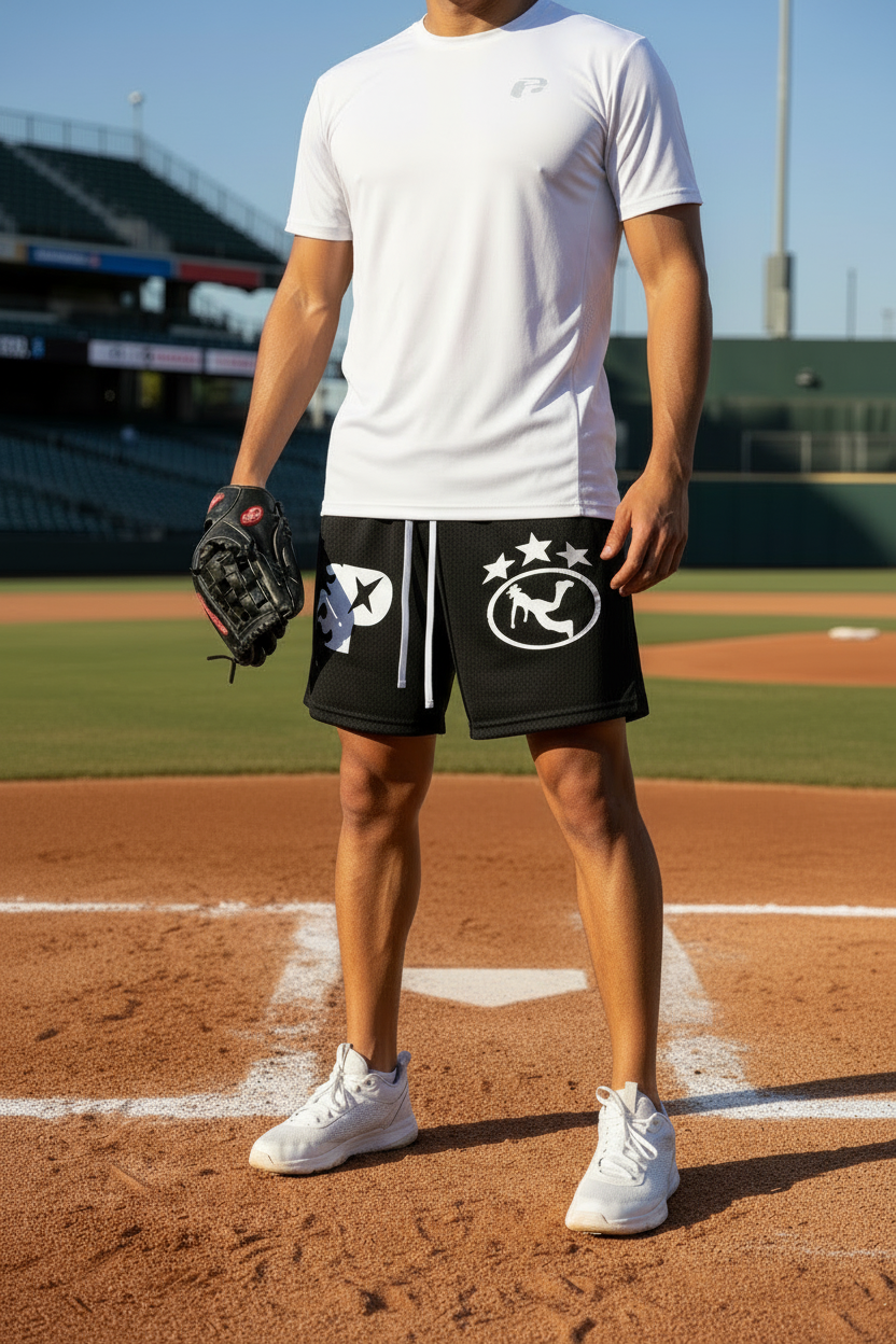 Pluto Star Mesh Drawstring Shorts