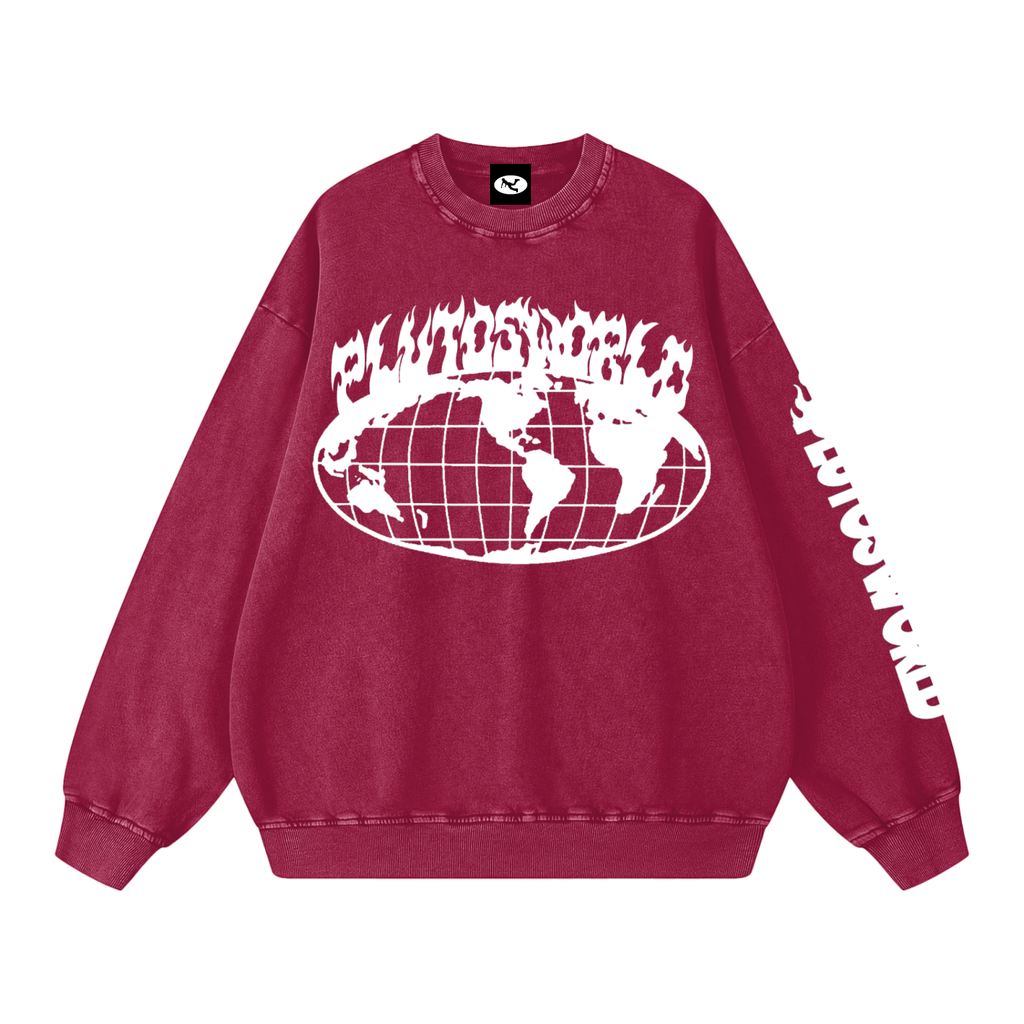 PLUTOSWORLD Wide Globe Snow Washed Oversized Sweatshirt
