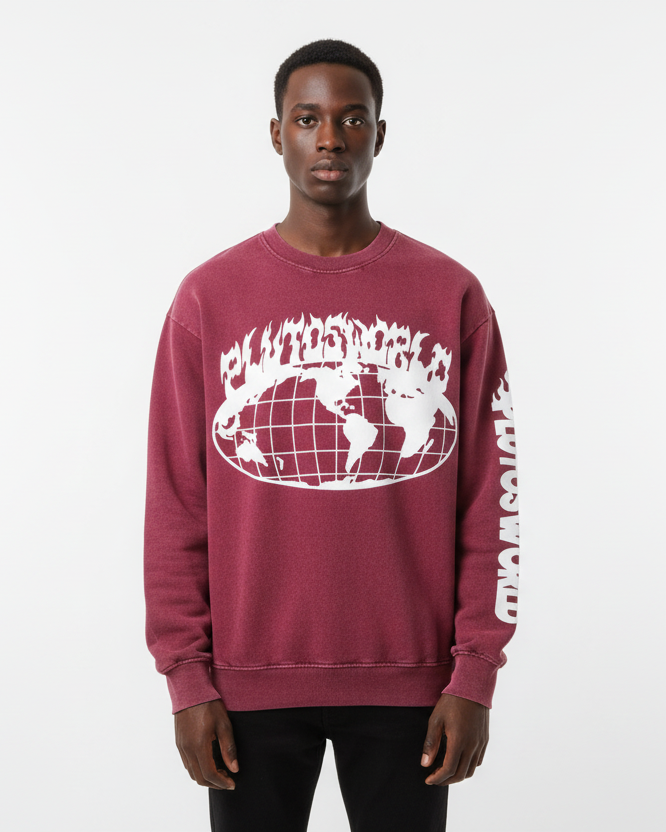 PLUTOSWORLD Wide Globe Snow Washed Oversized Sweatshirt