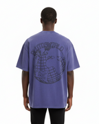 PlutosWorld Black Globe Snow Washed Oversized Tee-Shirt