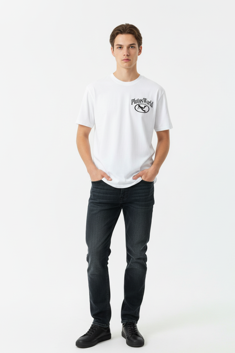Plutos World Arch Oval Logo Cotton Tee-Shirt