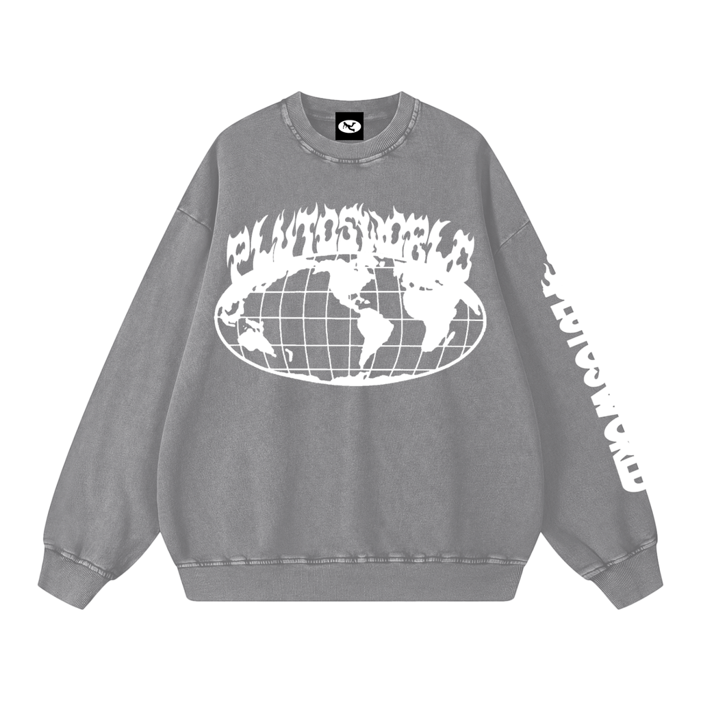 PLUTOSWORLD Wide Globe Snow Washed Oversized Sweatshirt
