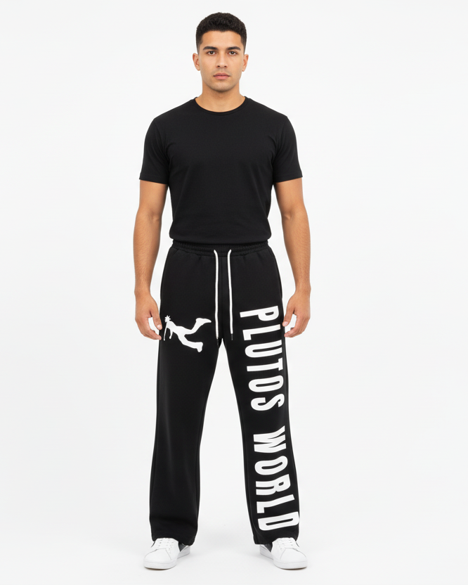 PLUTOS WORLD LOGO Straight-Leg Sweatpants
