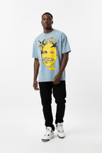 Pluto Yellow Face Snow Washed Oversized Cotton Tee-Shirt