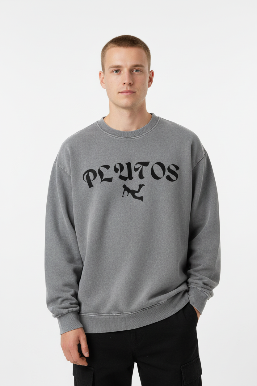 Plutos World Black Snow Washed Oversized Sweatshirt
