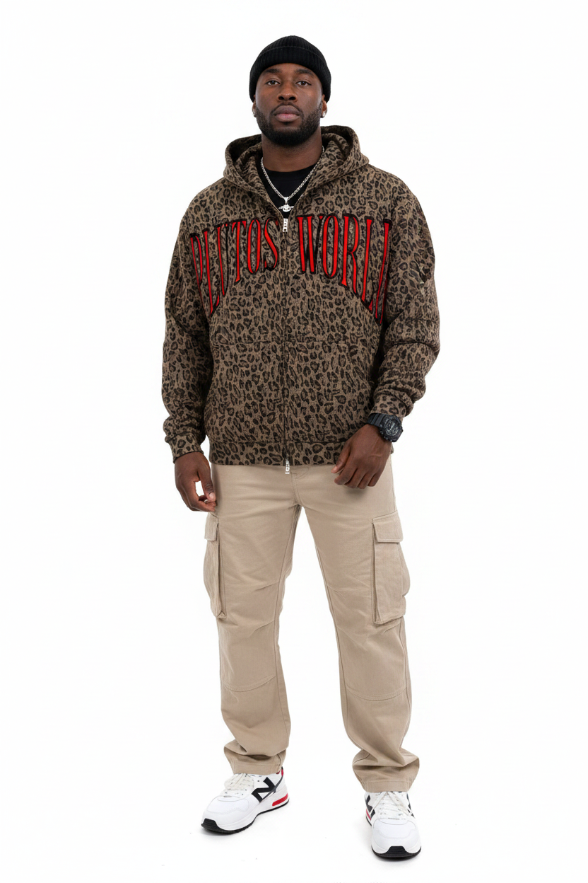 PlutosWorld Leopard Print Full Zip Hoodie