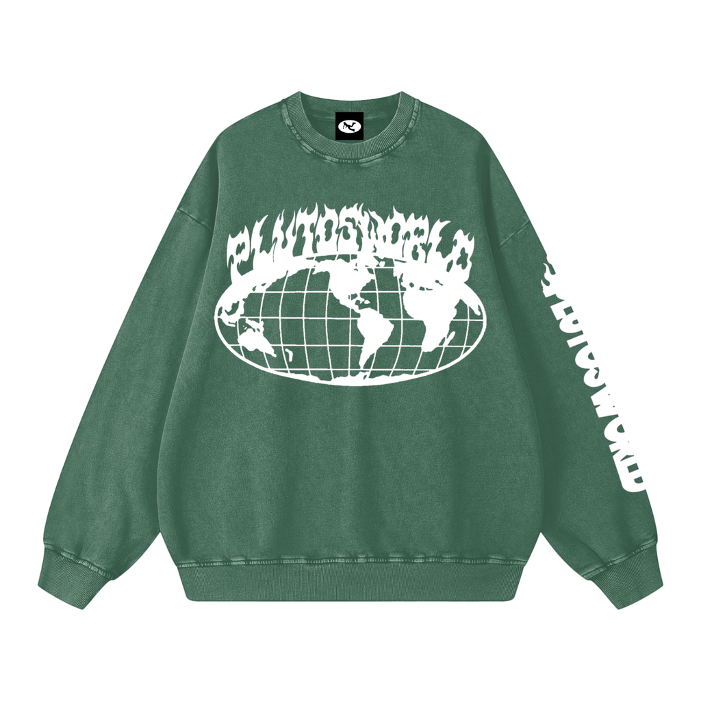 PLUTOSWORLD Wide Globe Snow Washed Oversized Sweatshirt