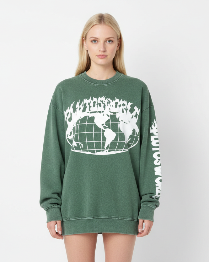 PLUTOSWORLD Wide Globe Snow Washed Oversized Sweatshirt