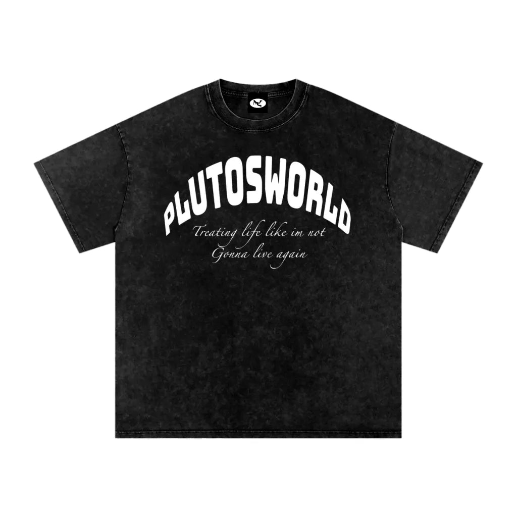 PlutosWorld White Globe Snow Washed Oversized Tee-Shirt