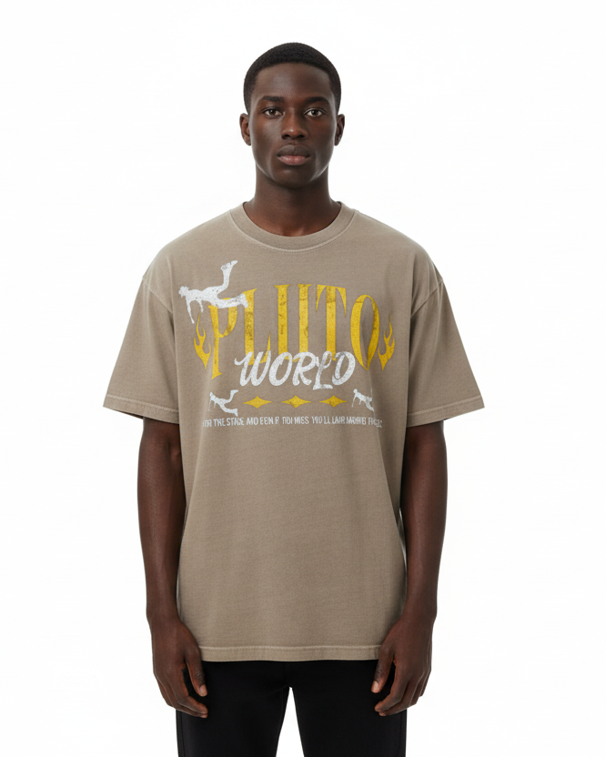 Pluto World Yellow Fire Vintage Cotton Tee-Shirt