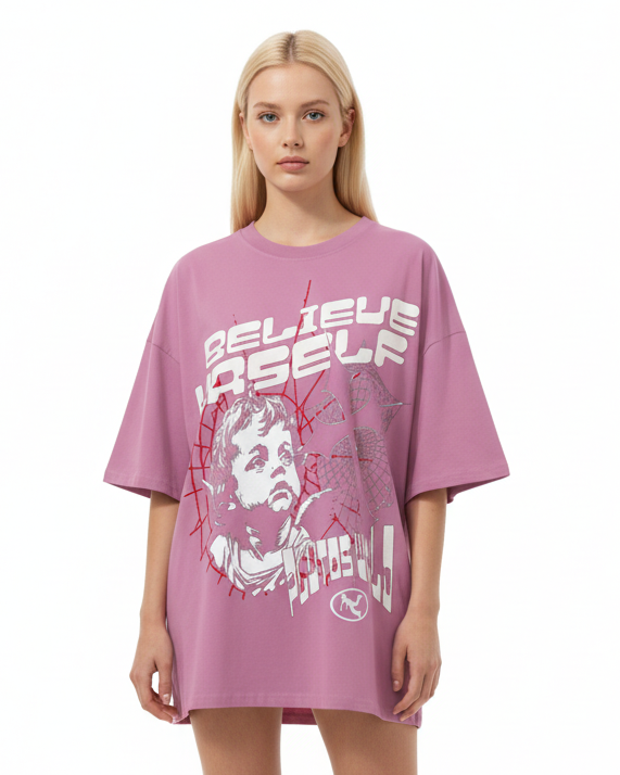 Plutos Believe Yourself Streetwear Loose Cotton Tee-Shirt