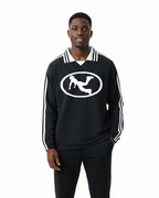 Pluto Oval Logo Striped Lapel Collar Sweatshirt