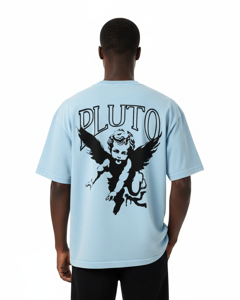 Pluto Angel Outline Mineral Wash Boxy Cotton Tee-Shirt