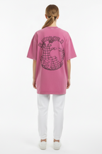 PlutosWorld Black Globe Snow Washed Oversized Tee-Shirt