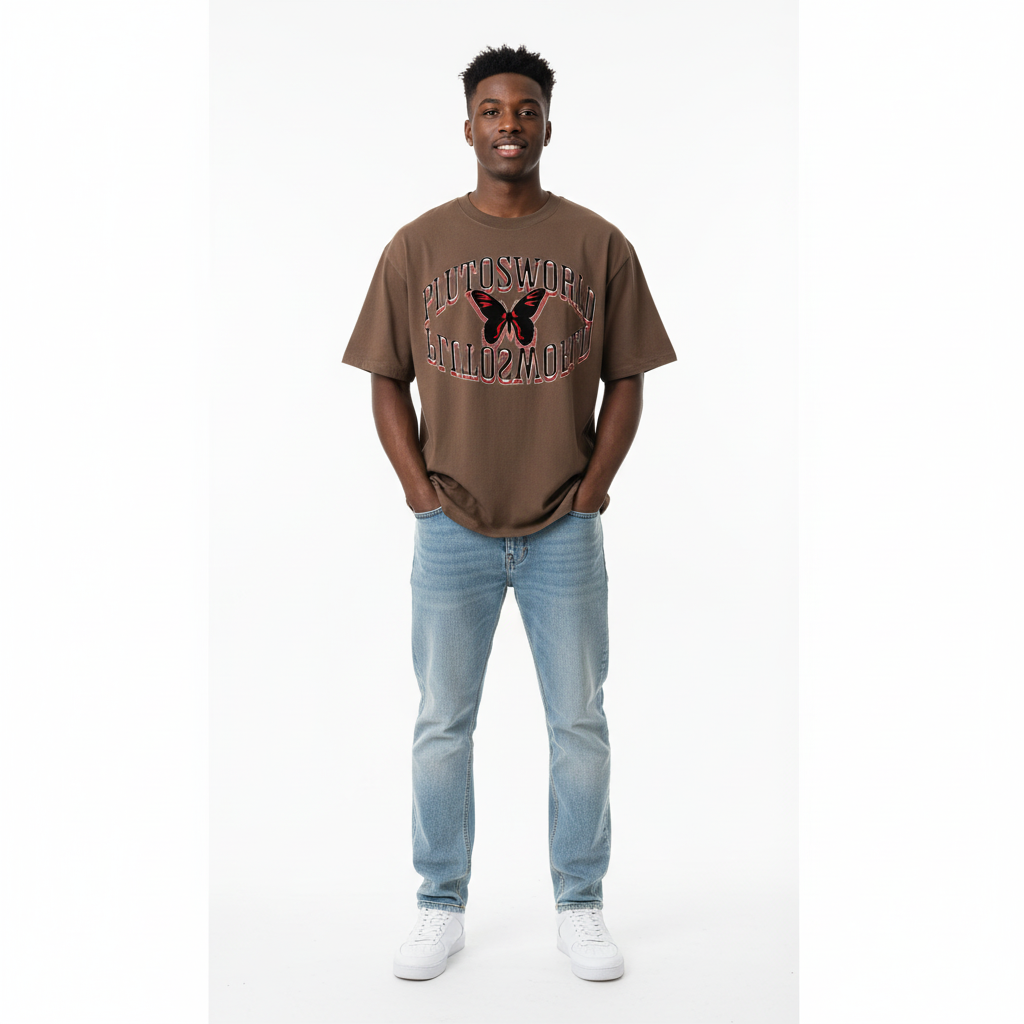 Plutos World Red Butterfly Cotton Tee-Shirt