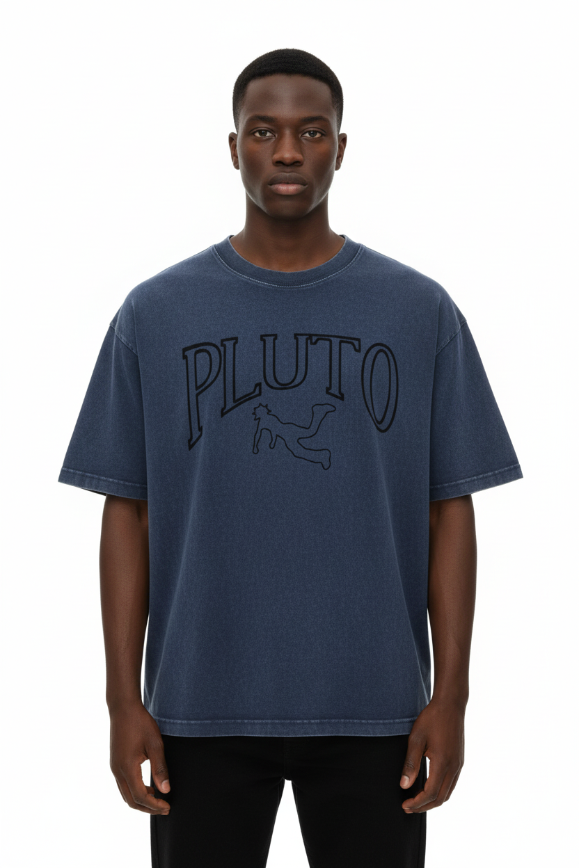Pluto Angel Outline Mineral Wash Boxy Cotton Tee-Shirt