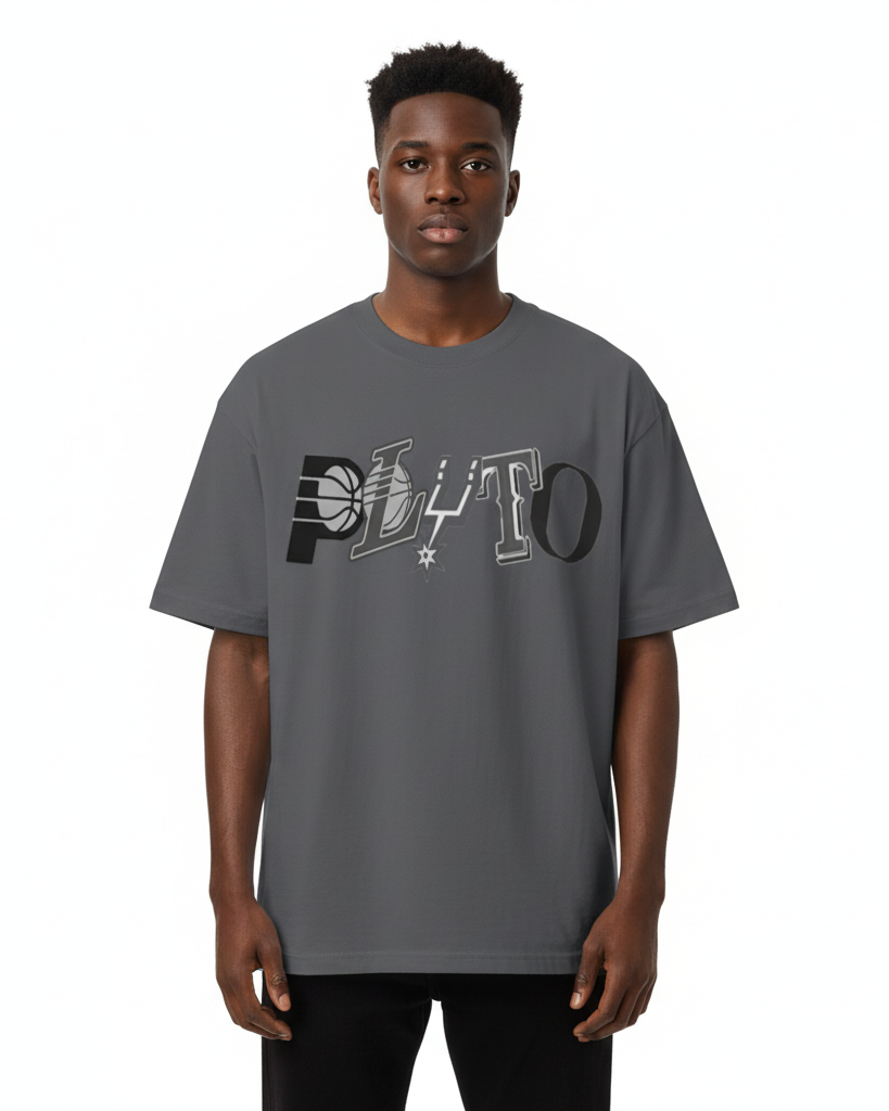 PLUTO Sports Lettering Cotton Tee-Shirt