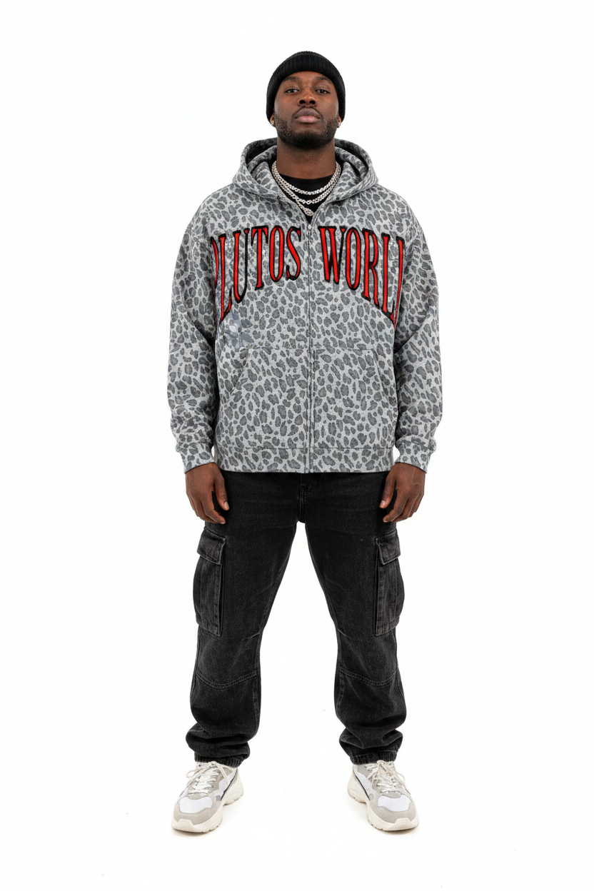 PlutosWorld Leopard Print Full Zip Hoodie