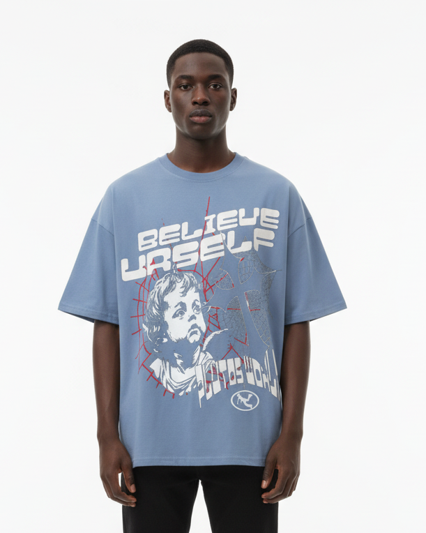 Plutos Believe Yourself Streetwear Loose Cotton Tee-Shirt