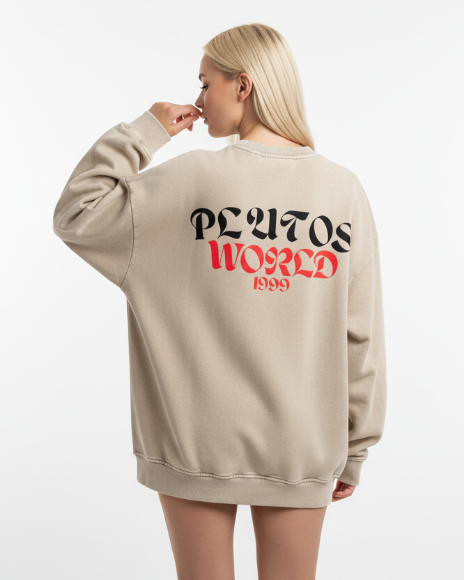 Plutos World Black Snow Washed Oversized Sweatshirt