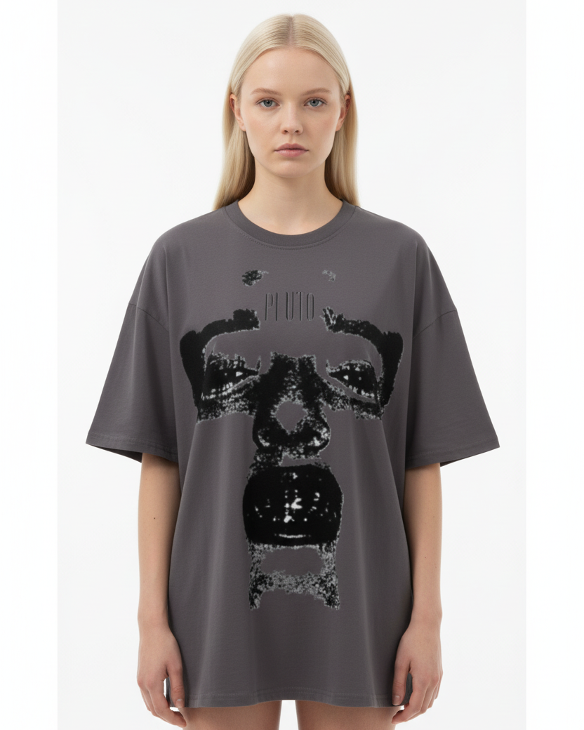Pluto Cross Face Loose Cotton Tee-Shirt