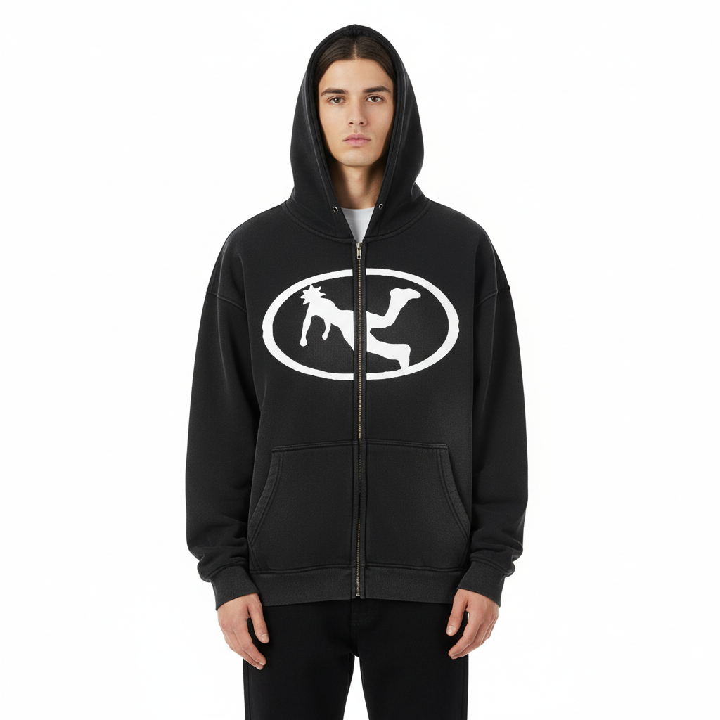 Pluto Oval Logo Sunfade Two-way Zipper Boxy Hoodie