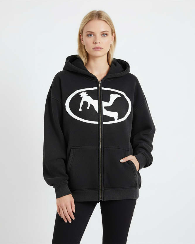 Pluto Oval Logo Sunfade Two-way Zipper Boxy Hoodie
