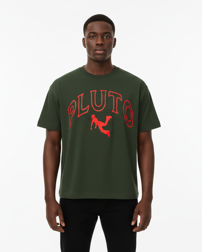 RED Pluto Outline Cotton Boxy Tee-Shirt
