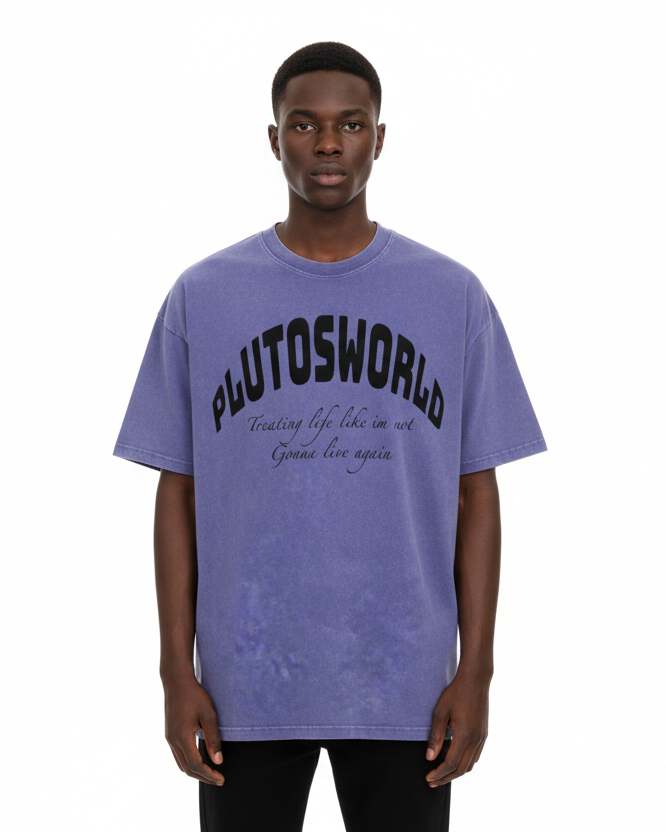 PlutosWorld Black Globe Snow Washed Oversized Tee-Shirt