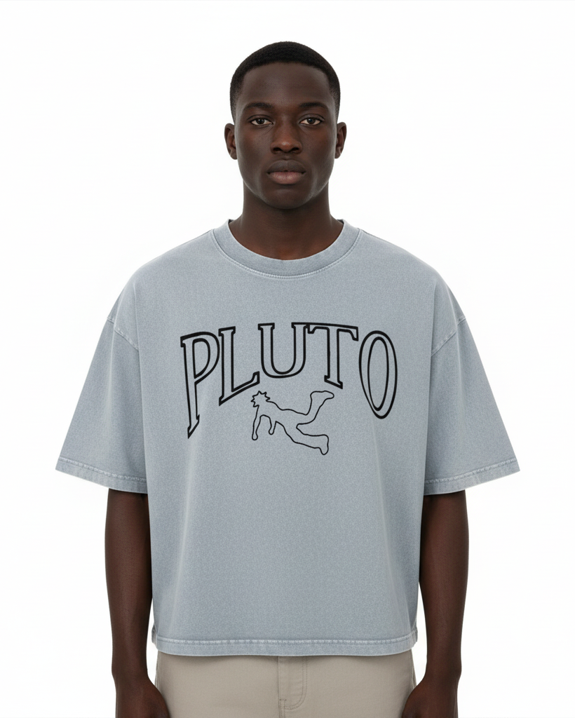 Pluto Angel Outline Mineral Wash Boxy Cotton Tee-Shirt