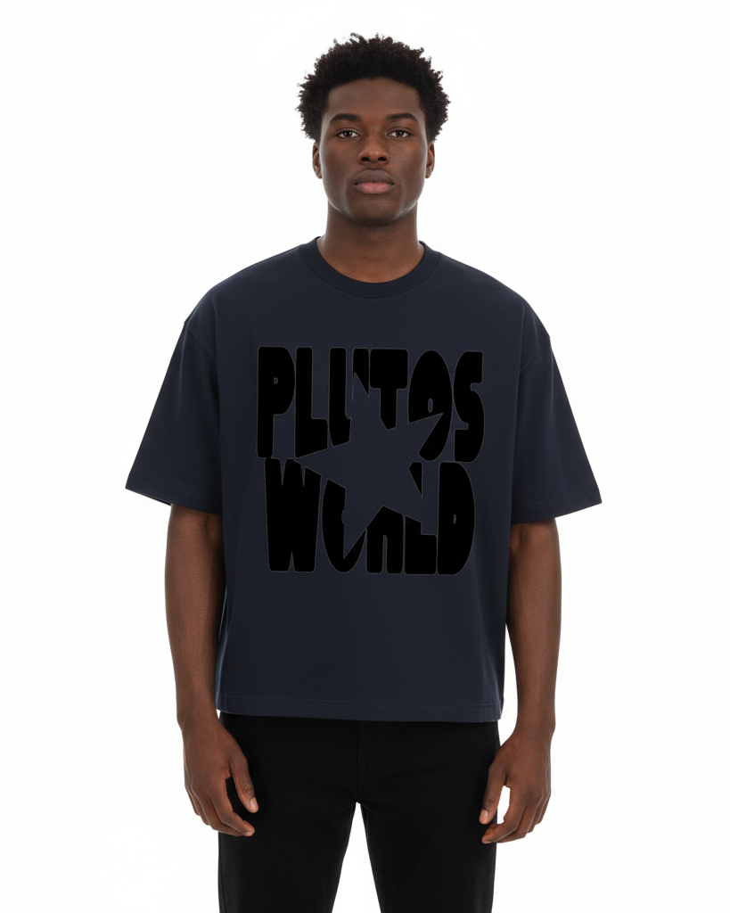 PlutosWorld Black Star Cotton Boxy Tee-Shirt